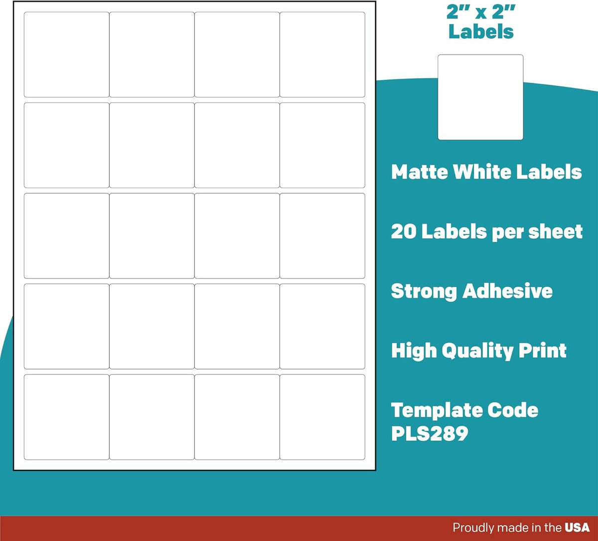 Premium Label Supply White Sticker Square Labels – 2" x 2" – Laser/Inkjet Compatible – (20 per Sheet), 25 Sheets – 500 Total Adhesive Labels