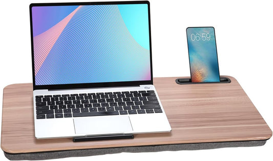 Portable Laptop Desk Fits Up to 16“ Laptops, with Tablet Slot, Built-in Cushion, Great for Home & Office,Lap Desk with Cushion (Warm Brown, Large)