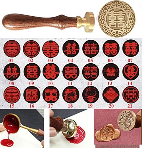 21 Styles Chinese Character Double Happiness Symble Monogram Wax Seal Sealing Stamp Curlicue Wedding Invitations Christmas Gift Cards Embellishment Cutomize Seal Stamp Rosewood Handle Set