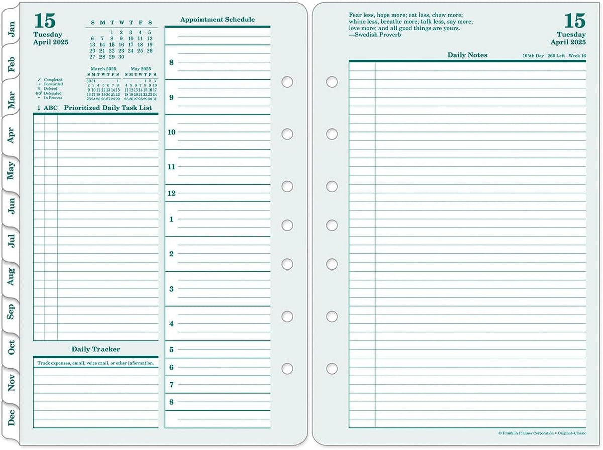 FranklinCovey - Original Two Page Per Day Ring-Bound Planner (Classic, Apr 2025 - Mar 2026)