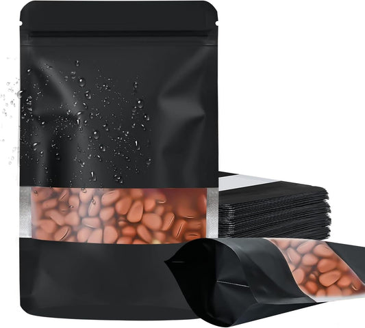 100 Pack Smell Proof Bags, Resealable Food Storage Bags with Clear Window, Stand Up Smell Proof Mylar Bags Self Seal Foil Pouches for Food Storage Packaging (Black, 7 x 10 Inch)