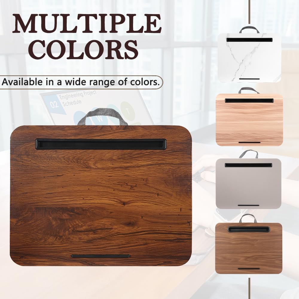 Portable Laptop Desk Fits Up to 16“ Laptops, with Tablet Slot, Built-in Cushion, Great for Home & Office,Lap Desk for Laptop,Lap Desk with Cushion (Rustic Brown, Medium)