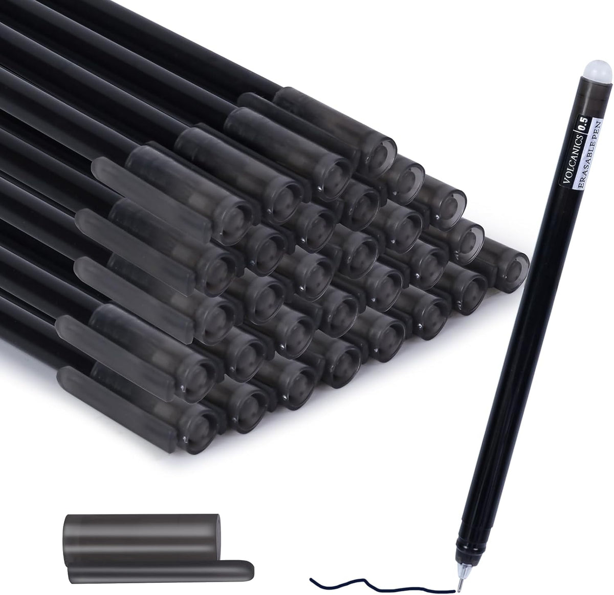Volcanics Erasable-Gel-Pens Black, 30 Pack Fine Point 0.5 mm, Mistakes Dispear Smudge Free Perfect for School, Office, and Home Use