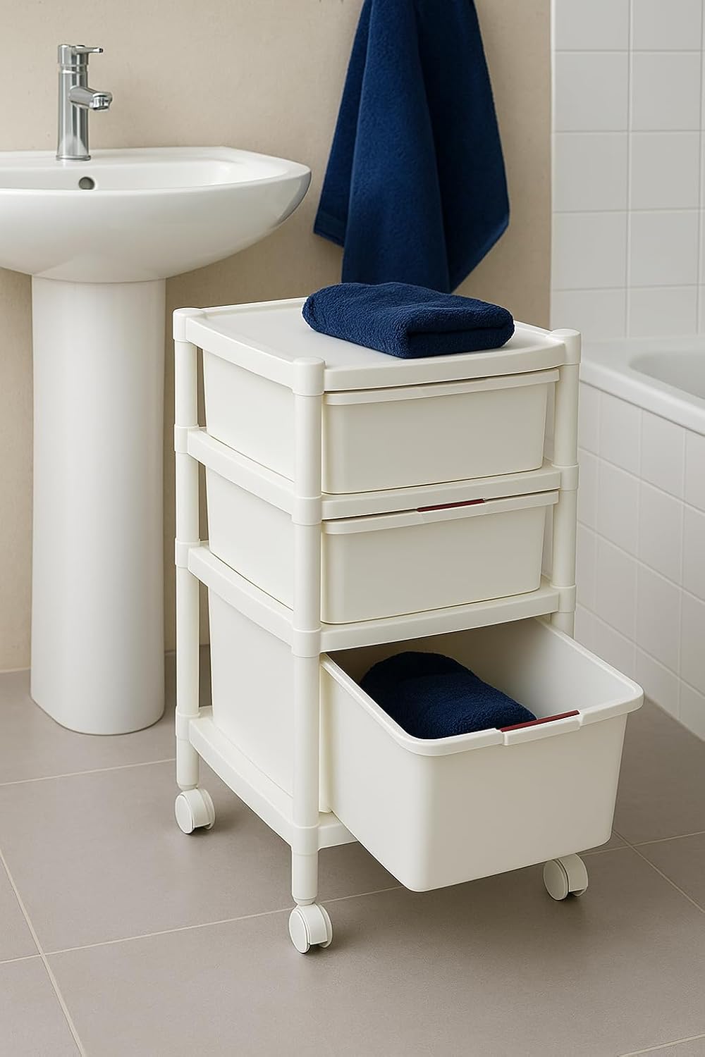 Multipurpose Mobile Rolling Drawer Organizer Cart with Four Drawers for Storage and Organization for Art, Craft, School, Office, Home, Beauty Salon, Bathroom or Kitchen White