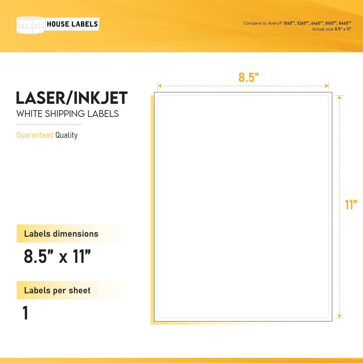 HOUSELABELS 1-up (Full Sheet) Multipurpose Labels (8-1/2" x 11") for Laser and Inkjet Printers, 25 Sheets