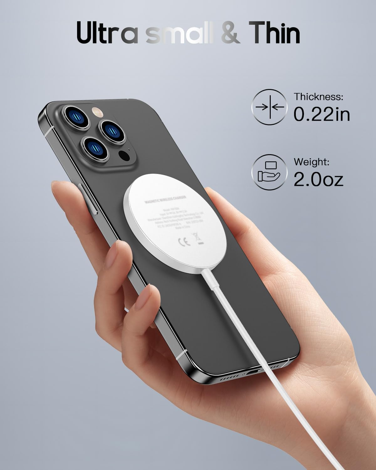 for Mag-Safe Charger, Magnetic Wireless Charger Made for iPhone 17/17 Pro/17 Pro Max/Air/16/15/14/13/12 Series, Mag Safe Charging Pad for AirPods Pro 3 2 (Silver)