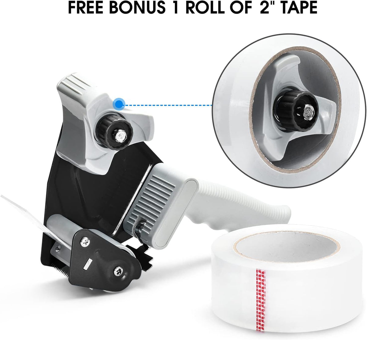 Packing Tape Dispenser Gun, Pacific Mailer 2 Inch Tape Gun Dispenser with 2 Inch Carton Packing Tape, Lightweight Industrial Side Loading Tape Dispenser - Black
