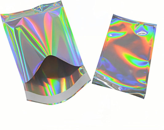 PABCK 100 Pack 3.54x5.12+1.18 inch Holographic Metallic Poly Mailers Self Sealing Packaging Aluminum Foil Glitter Bags Shipping Envelopes Mailing Storage Pouches for Shipping Packaging