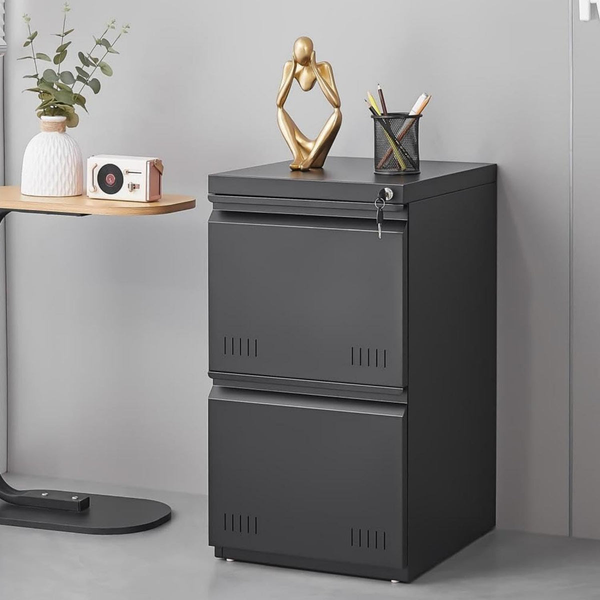 2 Drawer File Cabinet with Lock, Vertical File Cabinets for Home Office, Printer Stand, Heavy Duty Steel Office Storage Cabinet for Letter/Legal/A4, Assembly Required(Black)