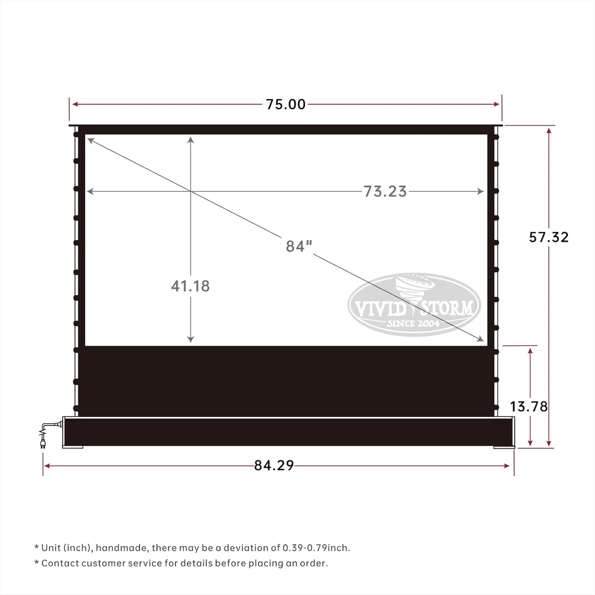 VIVIDSTORM-Movie Screen S 84 inch Motor Rollable Foldaway Portable Screen with White Cinema PVC, 4k 3D HD Gaming/Office Room,Compatible with Standard Projector,VWSDSTW84H