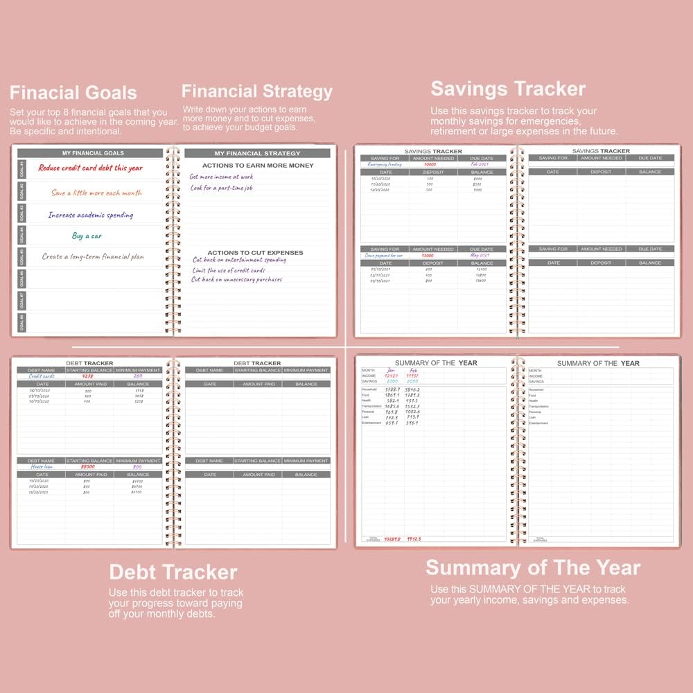 Budget Planner & Monthly Bill Organizer With Pockets. Expense Tracker Notebook, Budgeting Journal and Financial Planner Budget Book to Control Your Money. Large Size (8" x 9.5"), PU Leather, Rose