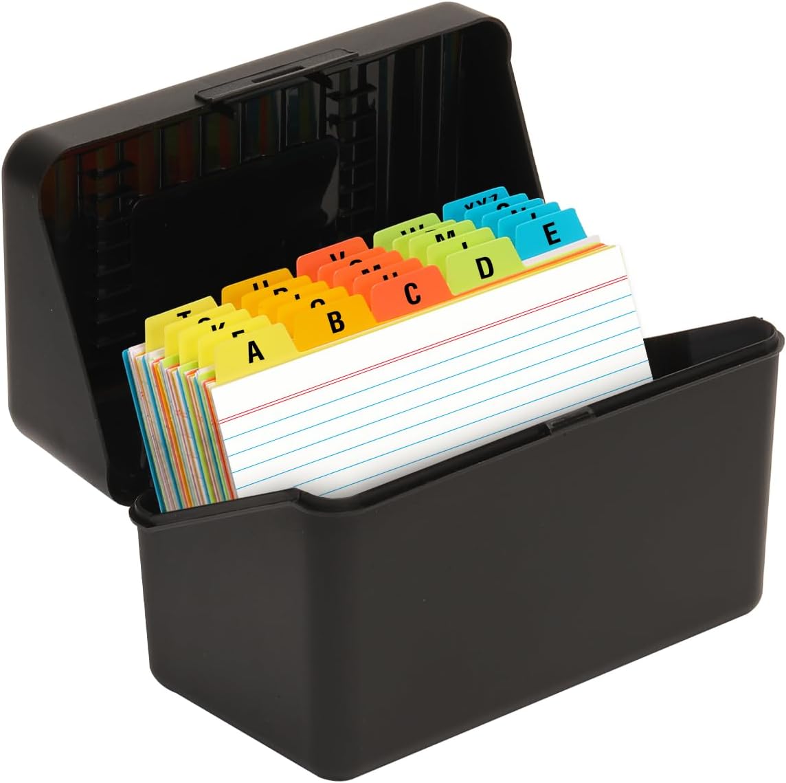 H4D 4x6 Index Card Holder with 100 Heavyweight Ruled Index Cards and 25 Plastic Dividers, Black