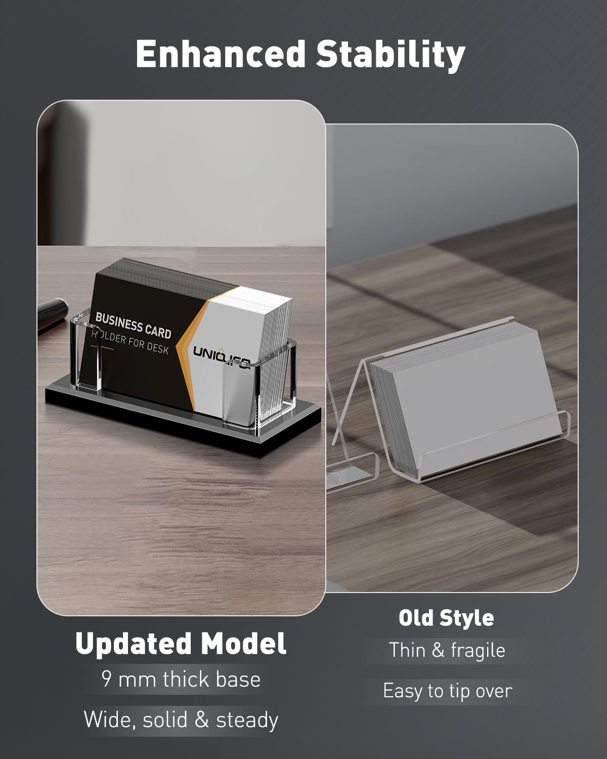 Uniclife Acrylic Business Card Holder for Desk 1 Slot Clear Horizontal Business Card Stand for Men & Women Desktop Name Card Display Stand Card Organizer for Office Home Exhibition, 60 Card Capacity