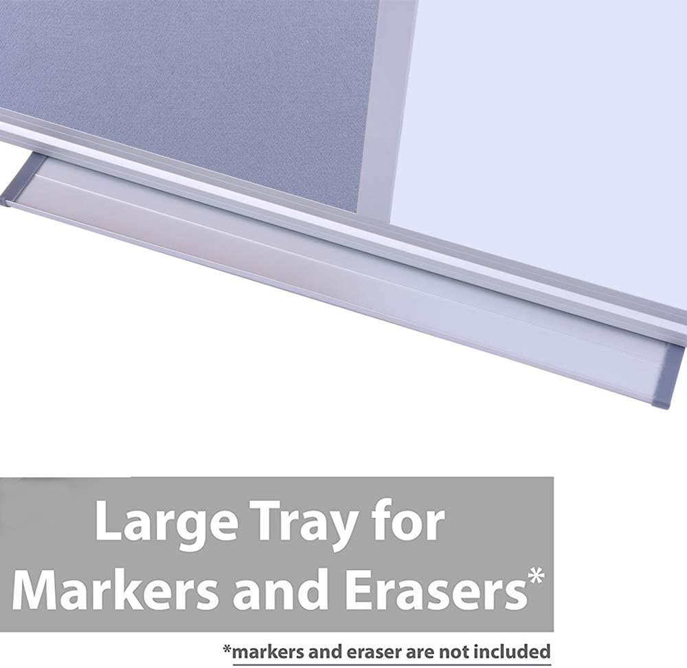 36"x24" Cork & Dry Erase Combo Board - Magnetic Whiteboard & Grey Bulletin Board for Office, Home, Classroom | Wall-Mountable with Aluminum Frame & Pen Tray