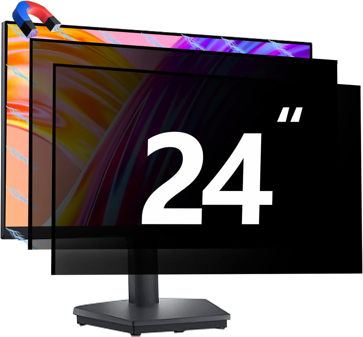 [2 Pack] Magnetic Computer Privacy Screen Filter 24 Inch for Frameless Monitor 16:9 Aspect Ratio, Removable Anti Glare Blue Light Protector, Double Sided Reversible Eye Care 24in Film