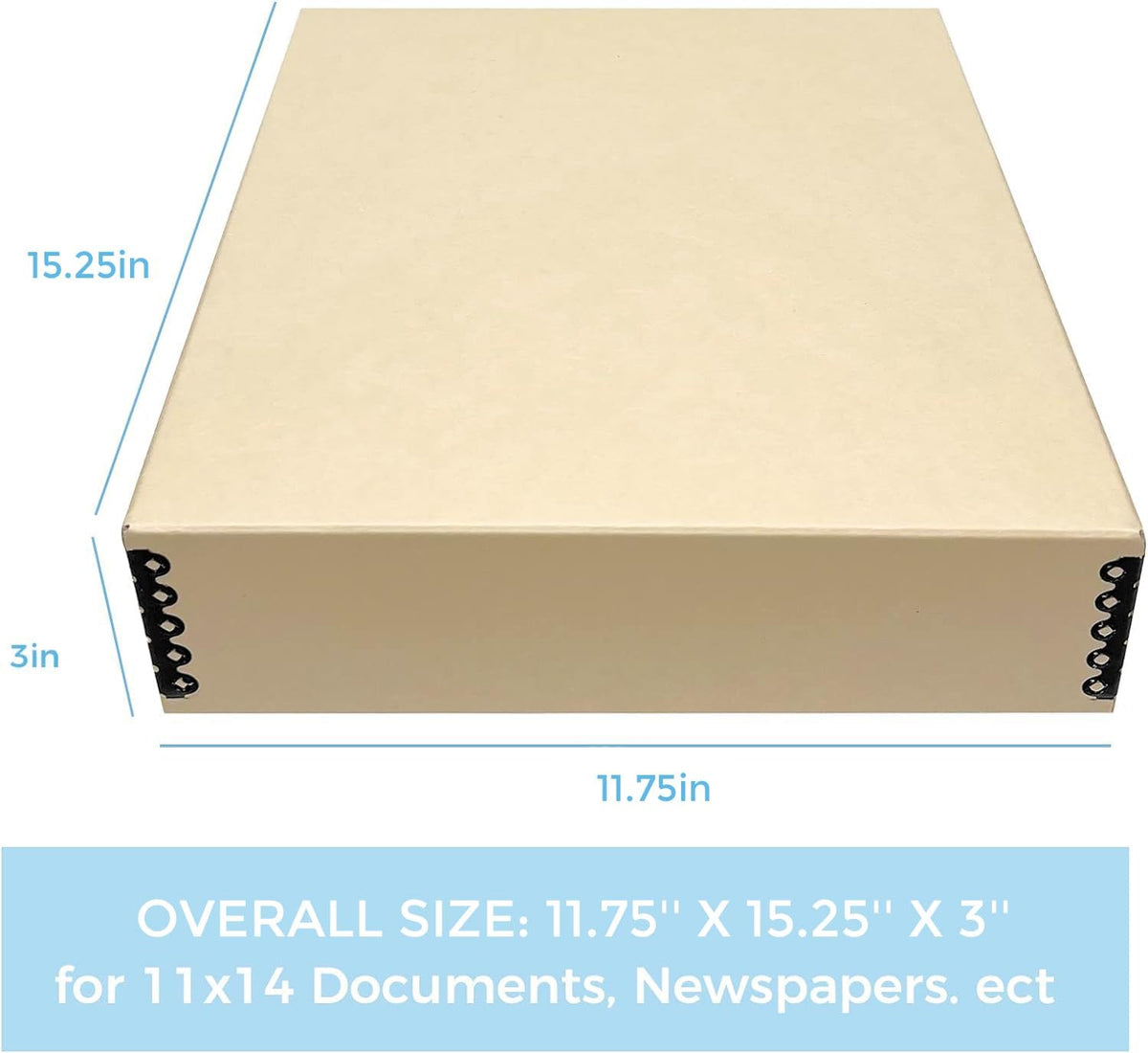 Lineco Museum Archival Storage Box, 11.75x15.25x3 in. Drop Front Design. Acid-Free with Metal Edge. Organize Photos, Pictures, Prints, Documents, Crafts, DIY. Tan, 1 Pack