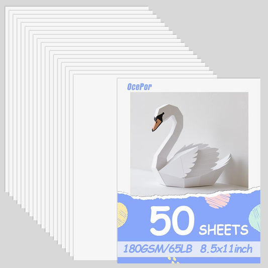 OcePor 50 Sheets White Cardstock 8.5” x 11”, 65lb/180gsm White Card Stock, Thick Card Stock Paper, Heavy Cardstock Paper for Printer, Resume, Scrapbooks, Art, Crafts, Business Cards