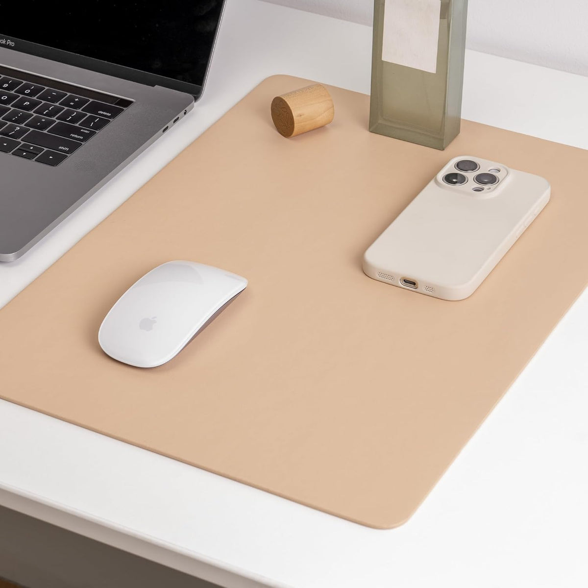 Nekmit Leather Desk Blotter Pad 17 x 12 Inches, Flat, Non-Slip, Waterproof, Apricot