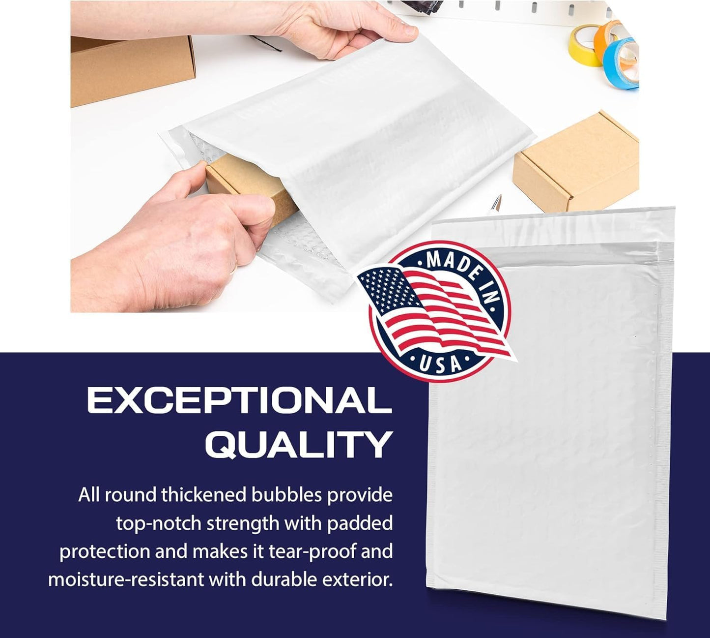 200-Pack Waterproof Poly Bubble Mailers 8.5 x 12 - Thick, Durable, Instant Seal Envelopes with Strong Adhesive - Pacron Protective Shipping Mailers for Jewelry, Cosmetics, SD Cards, USB Cables
