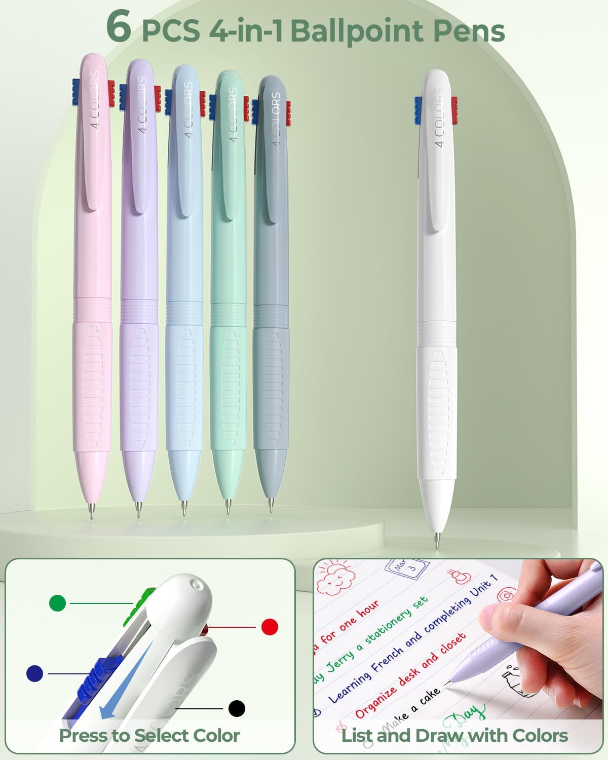 Four Candies 56 PCS Aesthetic School Supplies with Pencil Case, 6 Multicolor Pen, 12 Pastel Highlighters, 5 Gel Pens Black Ink, 9 Mechanical Pencils for Student Stationary Set Preppy Stuff (Green)