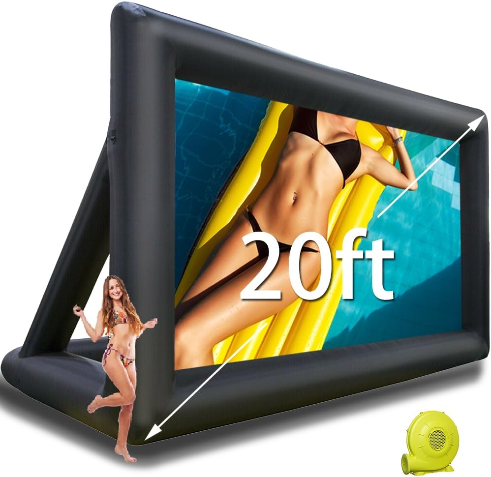 20ft Inflatable Movie Screen,Front and Rear Projection Screen,No Seam,Great for Movie Nights, Pool Parties, Backyards Party