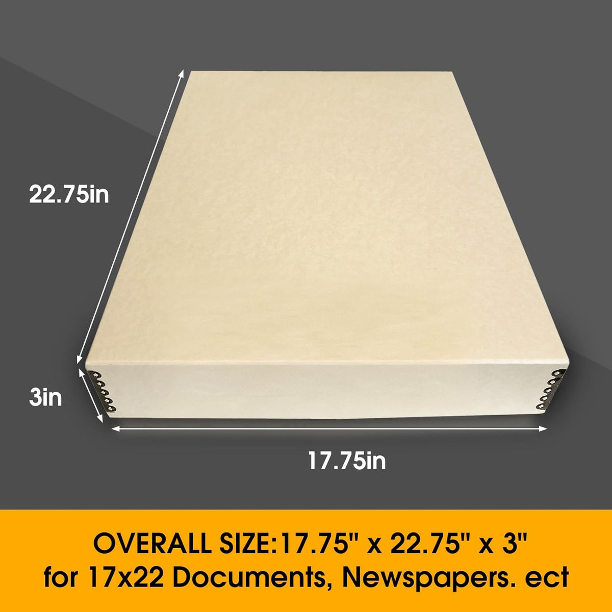 Golden State Art, Archival Storage Box, Acid-Free Drop Front Museum Box with Metal Edge for Storing Artwork Photos Documents Prints Arts And Crafts (Tan-17.75x22.75x3 Inches)