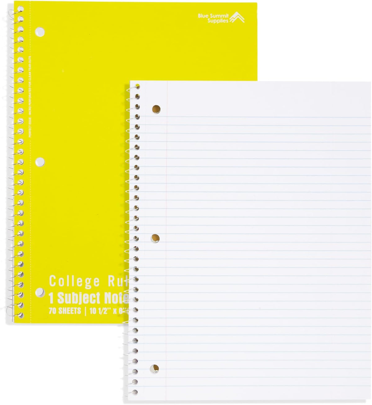 Blue Summit Yellow Spiral Notebooks Bulk, One Subject Spiral Notebook College Ruled, Perforated Notebook, 8 x 10.5 for Work and School, Paper, College Ruled, Bulk 48 Pack