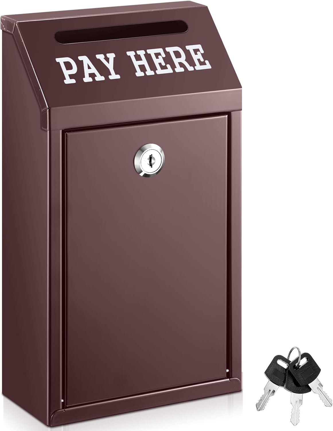 Safe Cash Box Money Collection Metal Donation Box with Lock Wall Mount Pre Drilled Mailbox Delivery Ballot for Home Office Outdoor Self Serve Stand(Brown,10.2 x 5.7 x 2.8 Inch)