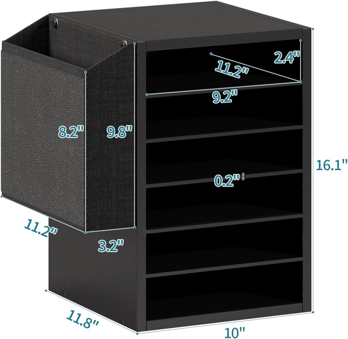 Literature Organization Paper Storage Slot, Office Desk File Organizer, Desktop Wood Mailbox For Teacher Classroom, 6 Tier Adjustable Countertop Mail Sorter, Mailboxes With Name Slots, Black