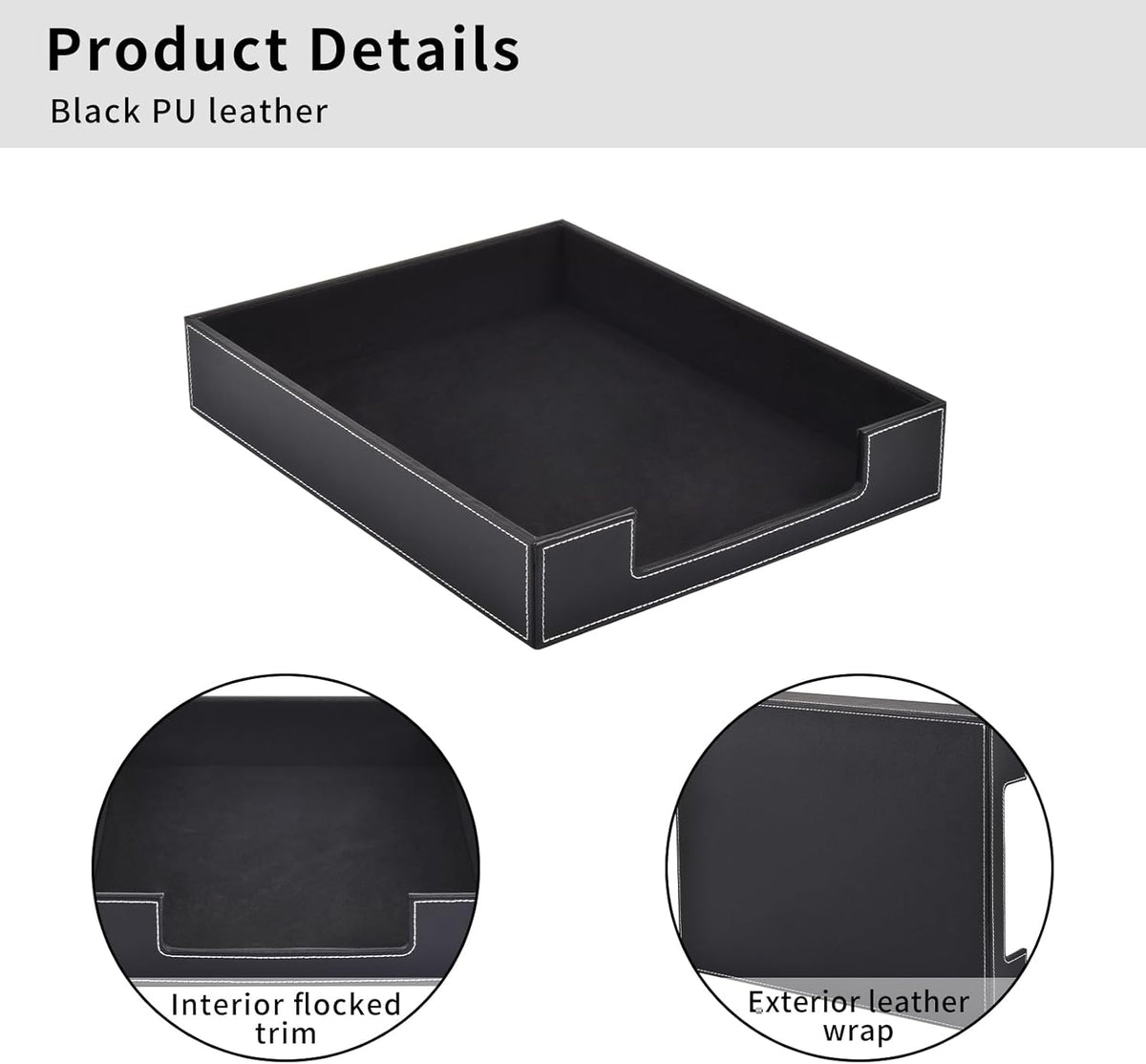 Leather 1-Layer Letter Tray Stackable File Document Tray,A4 Paper Case Rack Desk Office Supplies Organizer Holders,Desktop Organization, Pen Mail Magazine Storage Box(Black)