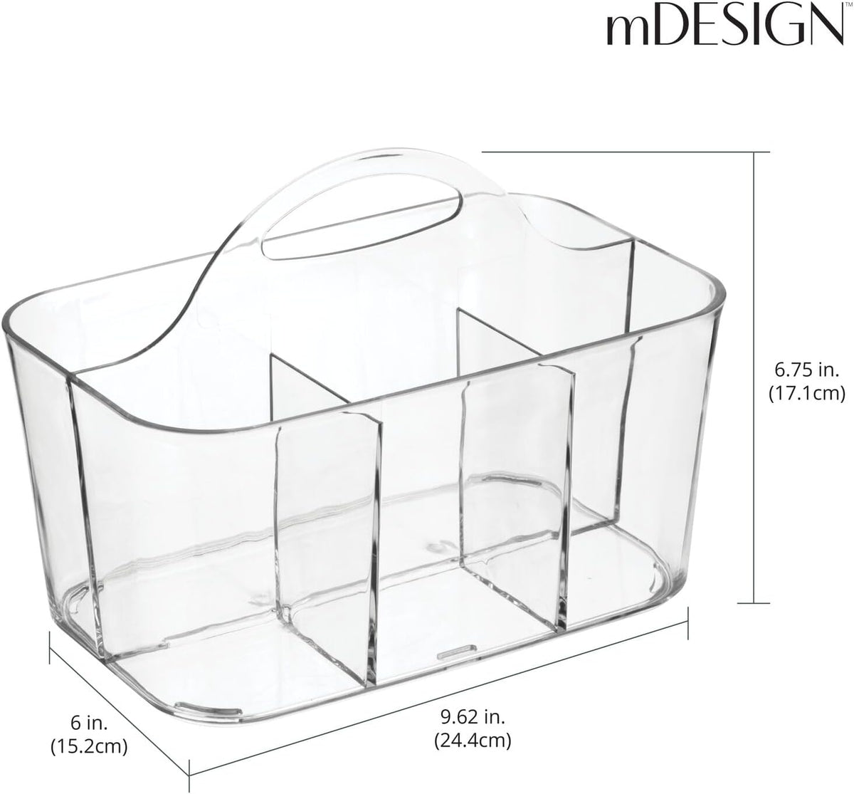 MetroDecor mDesign School Supplies Desk Organizer Tote for Scissors, Pens, Pencils, Notepads, Markers, Highlighters, Tape - Small, Clear