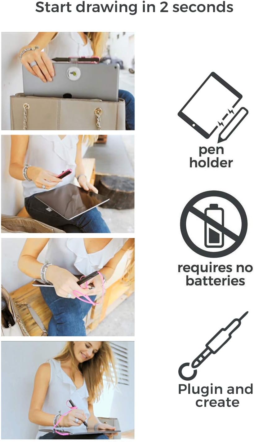 SonarPen: Pressure Sensitive Stylus Pen, with Palm Rejection and Shortcut Button. Battery-Less. Compatible with Apple iPad/iPhone/Android/Switch/Chromebook (Fuchsia)