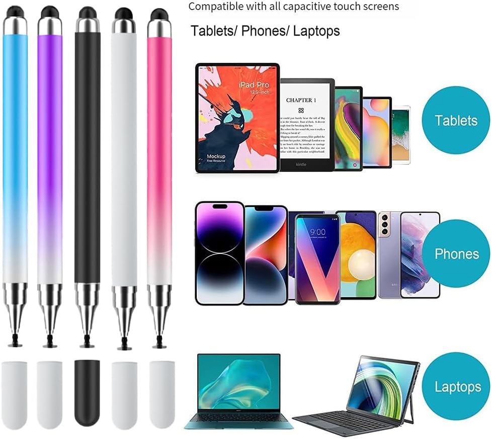 Stylus Pen for Touch Screens(5pack), 2 in 1 High Precision & Sensitivity Capacitive Pens for iPad iPhone Android Tablets and All Universal Touchscreen Devices