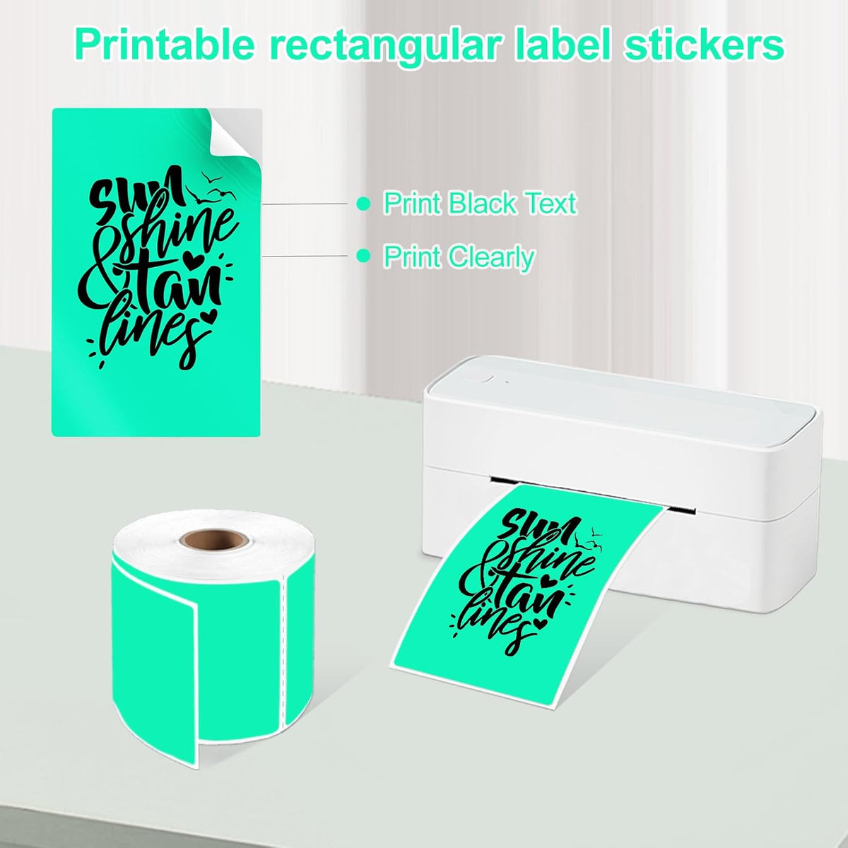 3 X 5 Inch Printable Waterproof Rectangle Color Coding Labels, 300 Per Roll Adhesive Color Coding Stickers for Bar-Codes, Address, Small Business Labeling, Inventory (Light Green)