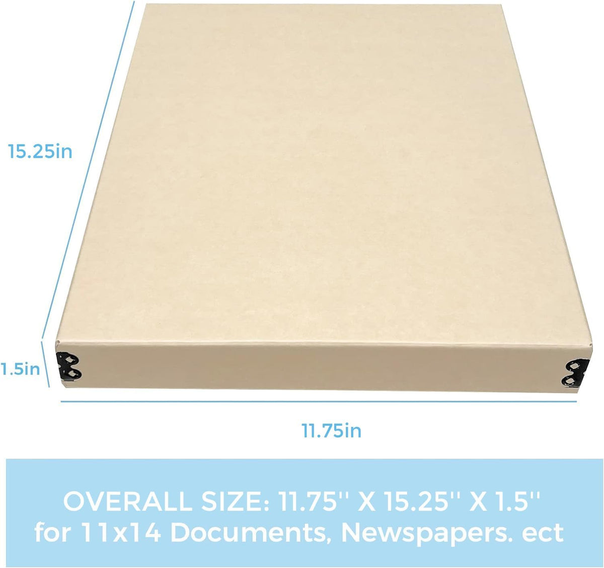 Lineco Museum Archival Storage Box, 11.75x15.25x1.5 in. Drop Front Design. Acid-Free with Metal Edge. Organize Photos, Pictures, Prints, Documents, Crafts, DIY. Tan, 1 Pack