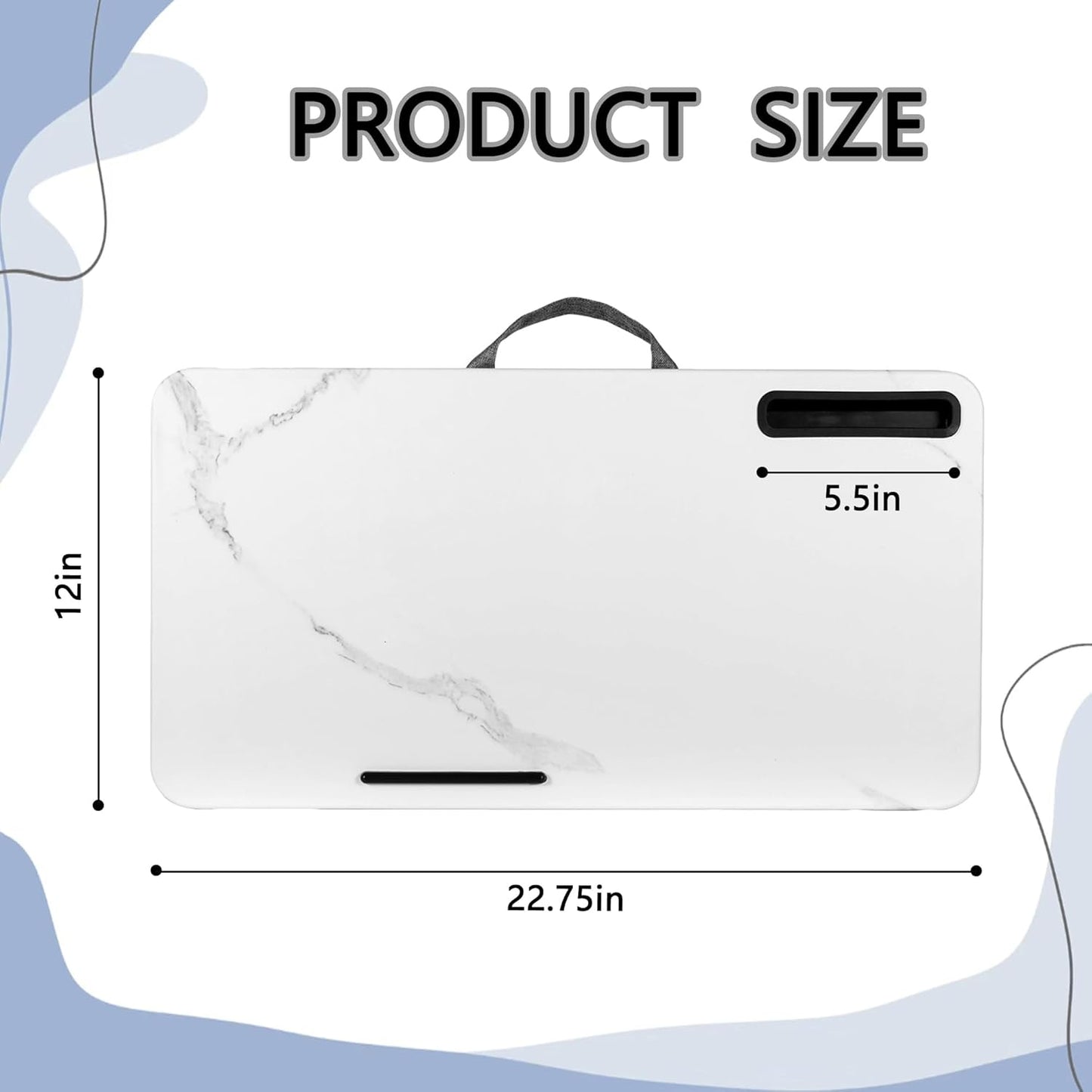 Portable Laptop Desk Fits Up to 16“ Laptops, with Tablet Slot, Built-in Cushion, Great for Home & Office,Lap Desk for Laptop,Lap Desk with Cushion (White Marble, Large)
