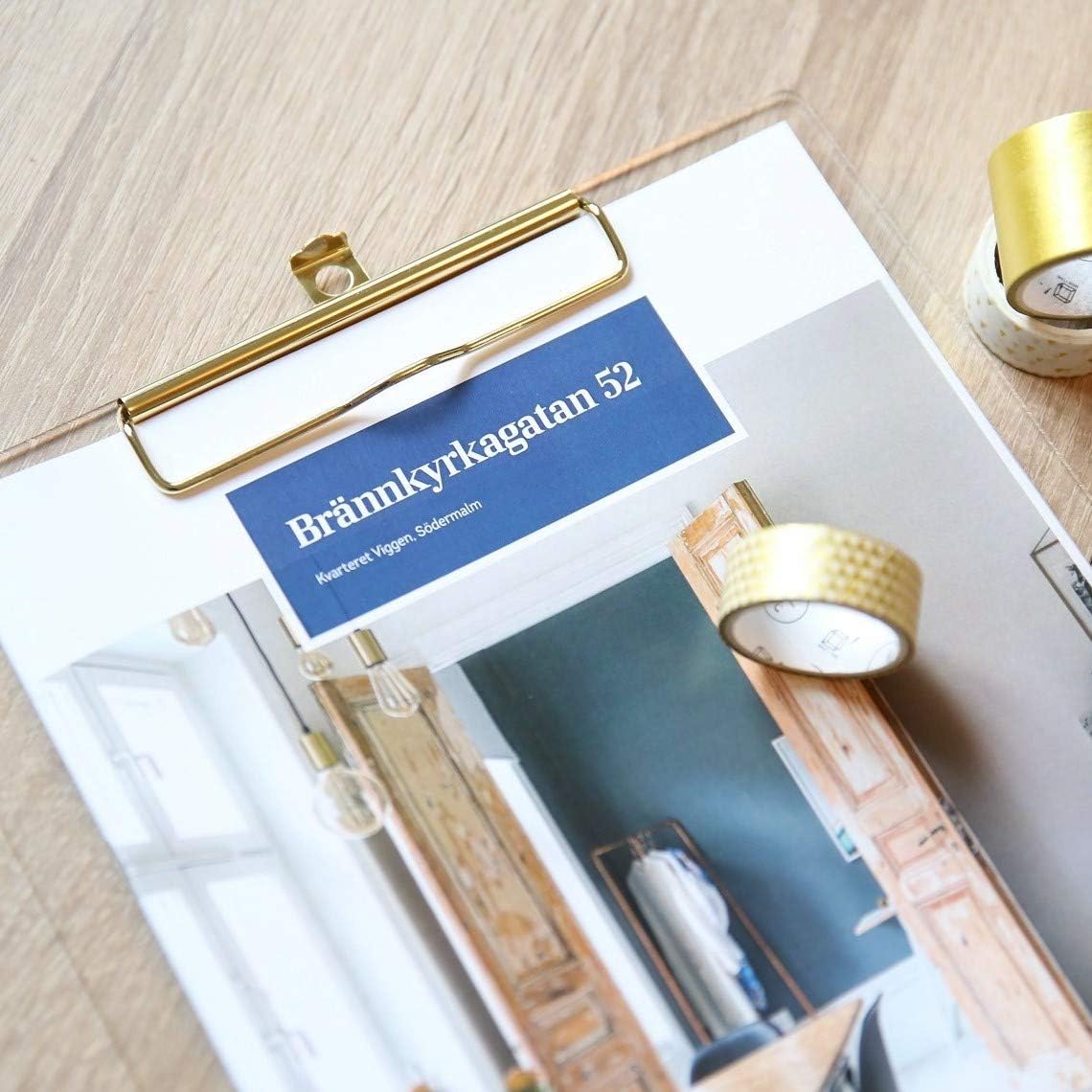 UNIQOOO 2 Pack Thick Clear Acrylic Clipboard with Shiny Gold Finish Clip, Perfect for Modern Arts Lover and Style Expert, Calligrapher, Office, Seminars, Workshops, Home School, Classroom and Event