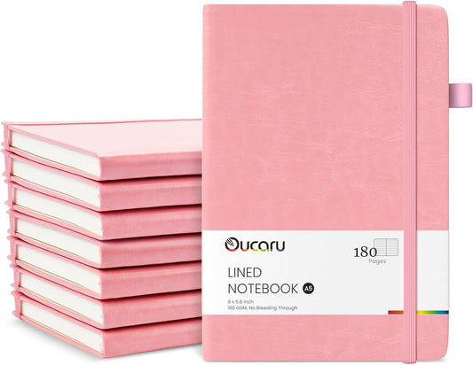 Oucaru Lined Journal Notebook, 8 Pack, 180 Pages, A5 Journals for Writing, 100 GSM Thick Paper, Small Notebooks Daily Journal for Women Men Work, Business, School, Travel Supplies