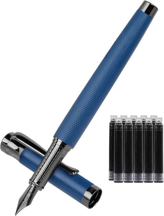 Luxury Fountain Pen Set,Ink Pen for Smooth Writing,Medium Nib,Includes 10 Ink Cartridges&Ink Converter,Best Pen Gift Case for Men & Women,fancy,calligraphy,Executive,Office pen-Blue