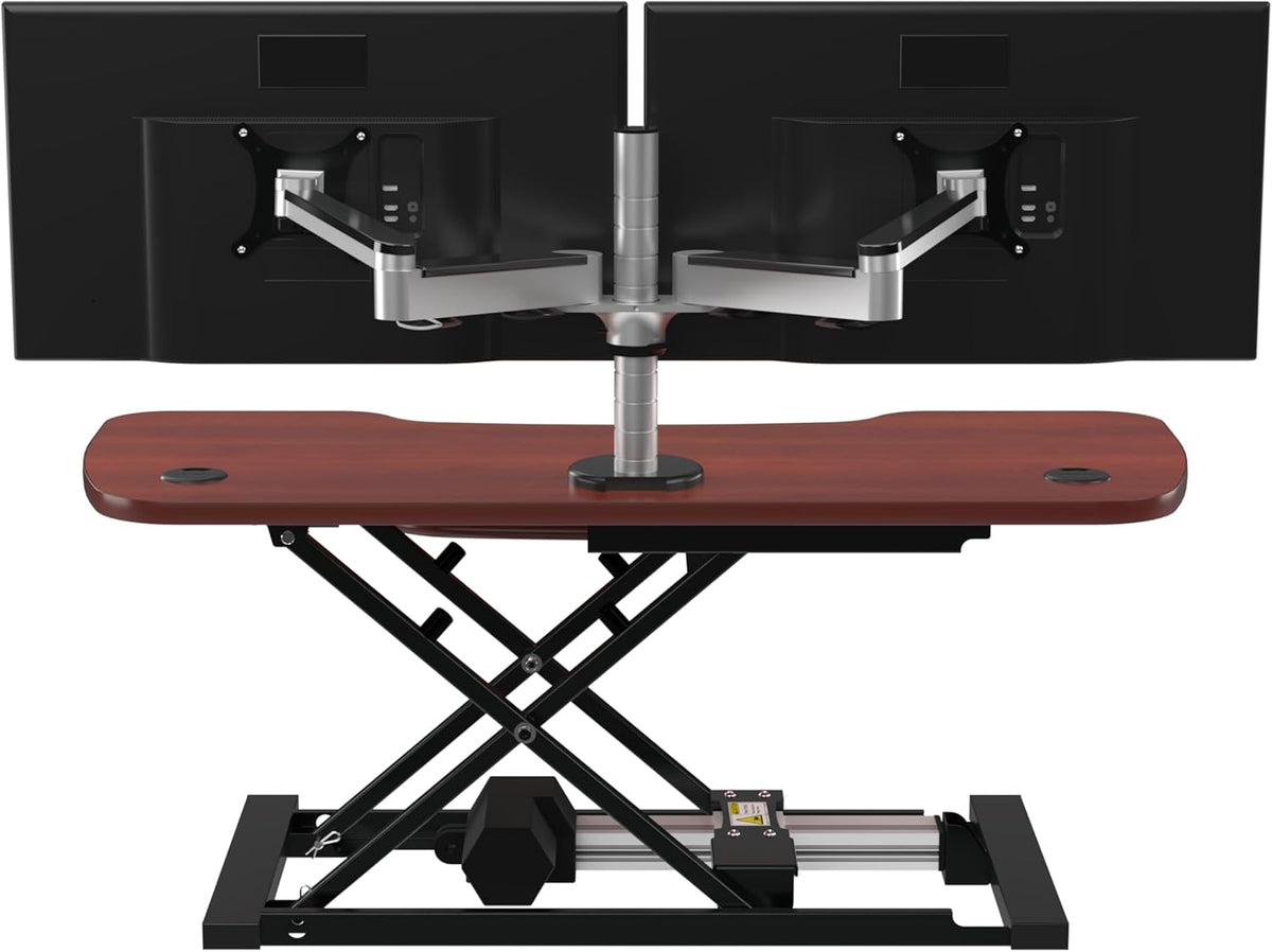 VERSADESK® PowerPro™ Elite 40” x 24" – App Controlled Electric Standing Desk Converter w/USB Charging Port. Raises up to 20”. Fully Assembled – Includes LED Lights. Supports 80 lbs. – Cherry