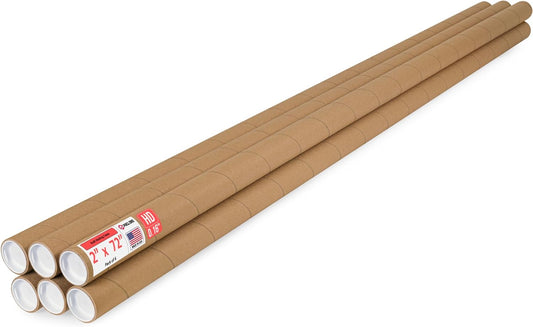 2" x 72" Heavy-Duty Reinforced Cardboard Mailing Tube, Pack of 6 Tubes with 12 Caps – Secure USPS Approved – Great for Shipping and Storing of Prints, Artwork, Posters or Documents