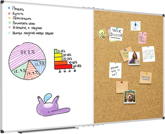 XBoard Extra Large Magnetic White Board and Bulletin Corkboard Combination, 72 x 40 Inch Foldable Dry Erase & Cork Combo Board for Wall with Aluminum Frame, 6' x 3' Notice Memo Board Pin Vision Board