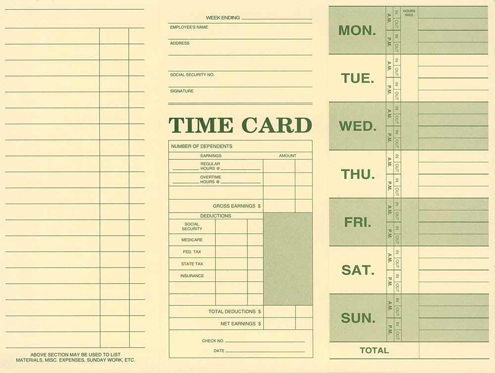 NextDayLabels - Employee Attendance Weekly Time Card (Pack of 50)