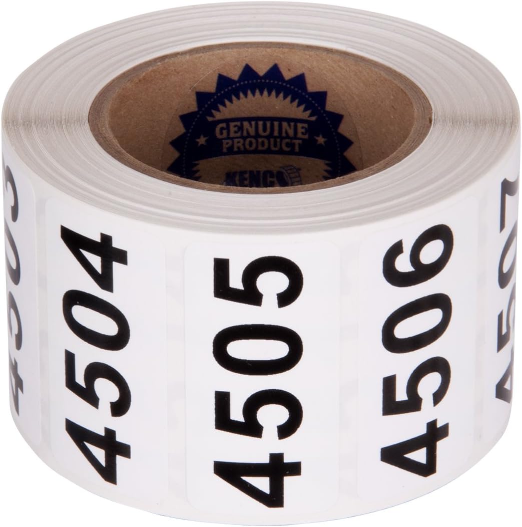 Consecutively Numbered Labels Self Adhesive Durable Vinyl- Measure: 2" X 1" by Kenco (ROLL 4501-5000)