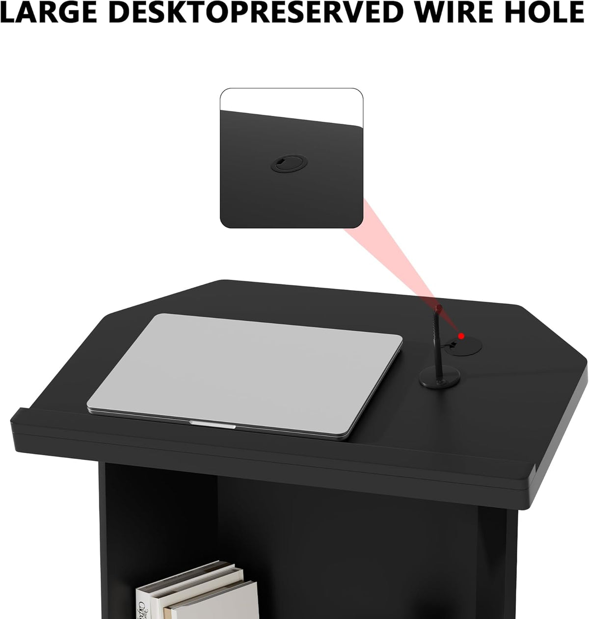 Wood Podium,Compact Podium Stand,15MM Particle Board,Pulpit with Storage,Mic Stand Space,Easy Installation Wooden Lectern for Restaurants,Churches,Seminars and Schools