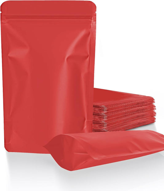 100 Pack Resealable Stand Up Bags,5.5" x 8.6" Smell Proof Pouch Sealable Foil Pouch Bags for Packaging (Red)