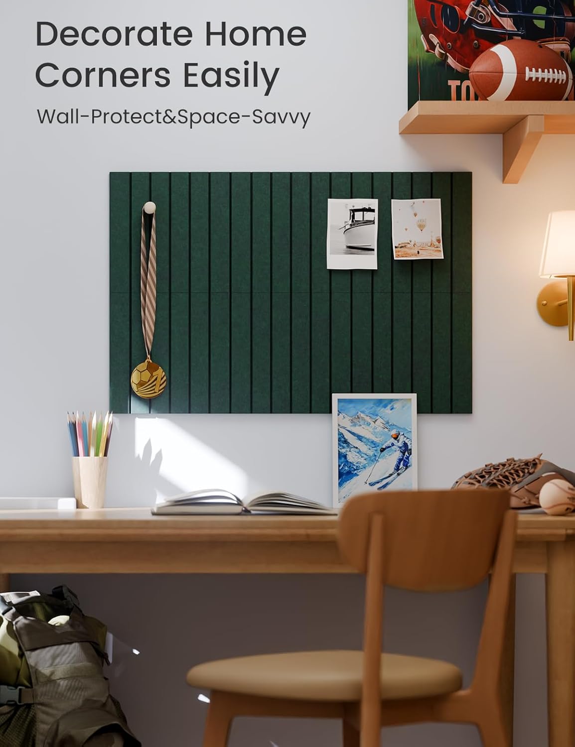 Felt Bulletin Board Tiles -28"x18" with 40 Adhesive Tabs, Cork Board Alternative for Office Decor, Push Pin Board Wall Organizer 6-Pack (Aurora Green)