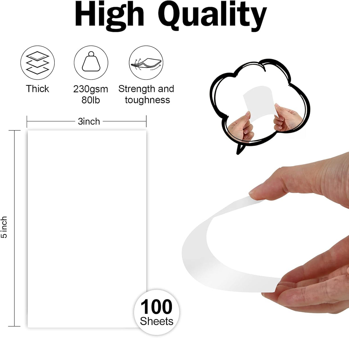 100 Pack White Blank Index Cards 3x5 Unlined Note Cards, Goefun 80lb Heavy Duty Cardstock Thick Paper for Postcards, Photo Paper, Syllable Boards