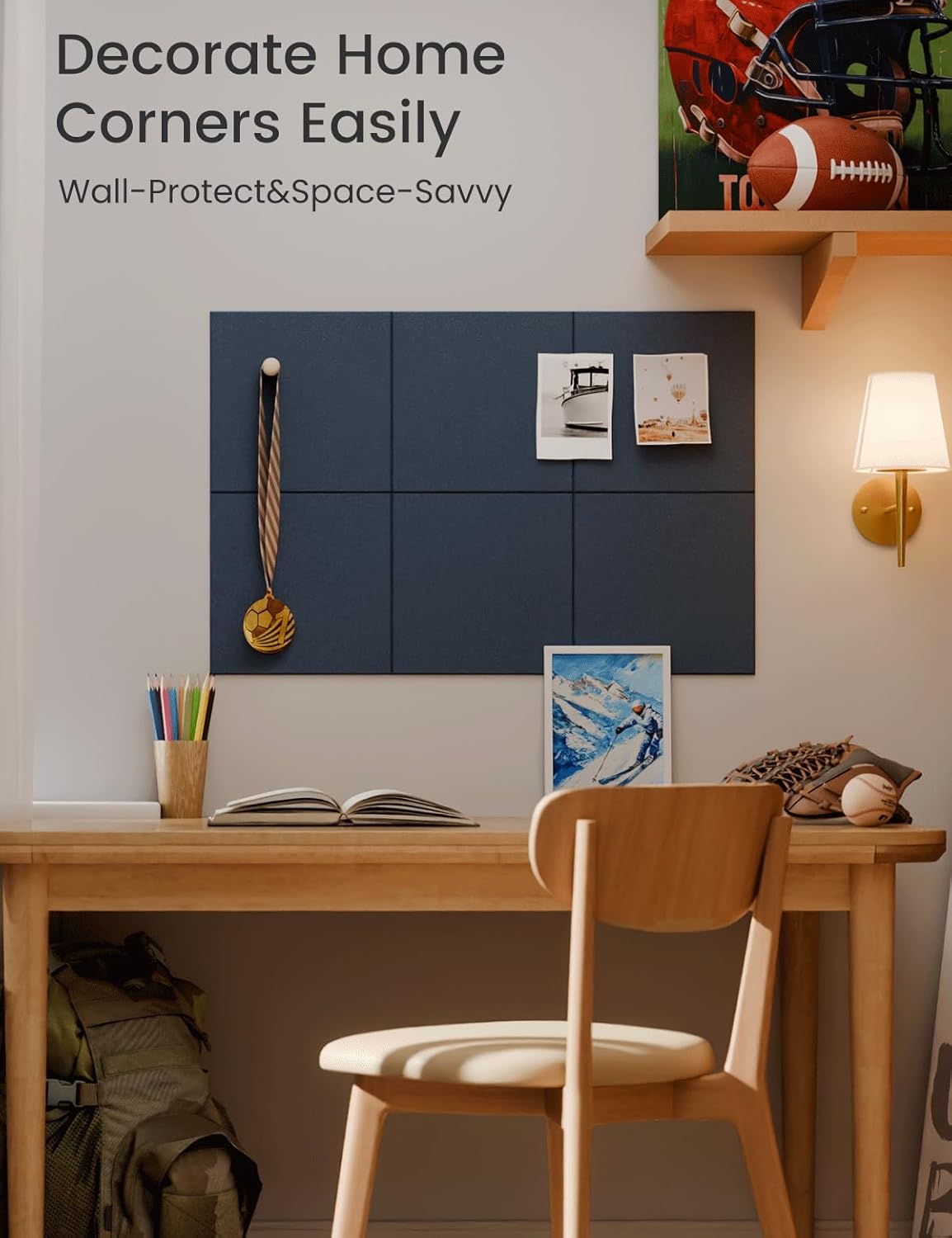 Felt Bulletin Board Tiles -28"x18" Cork Board Alternative for Office Decor, Push Pin Board Wall Organizer 6-Pack - Denim Blue