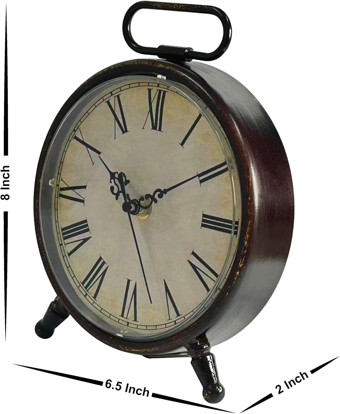 Vintage Desk Clock, 8 Inches Silent Non-Ticking Battery Operated Metal Table Top Clock for Bedroom, Living Room, Office, Shelf Decor (Brown)